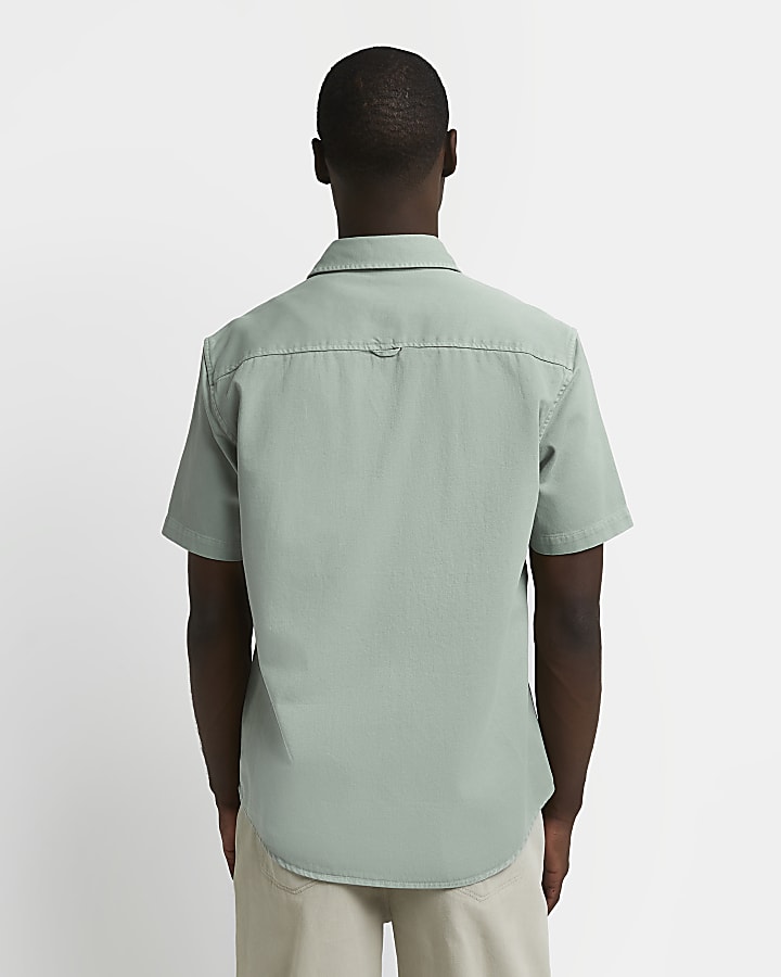 Green regular fit short sleeve cotton shirt
