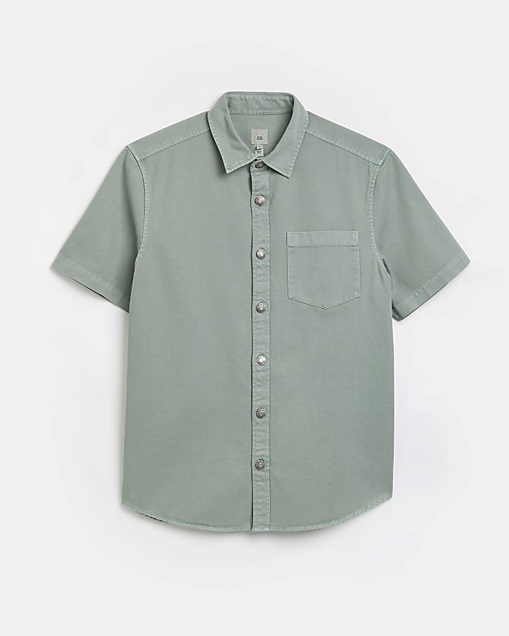 Green regular fit short sleeve cotton shirt