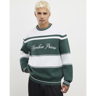 Green Regular Fit Slogan Knit Jumper
