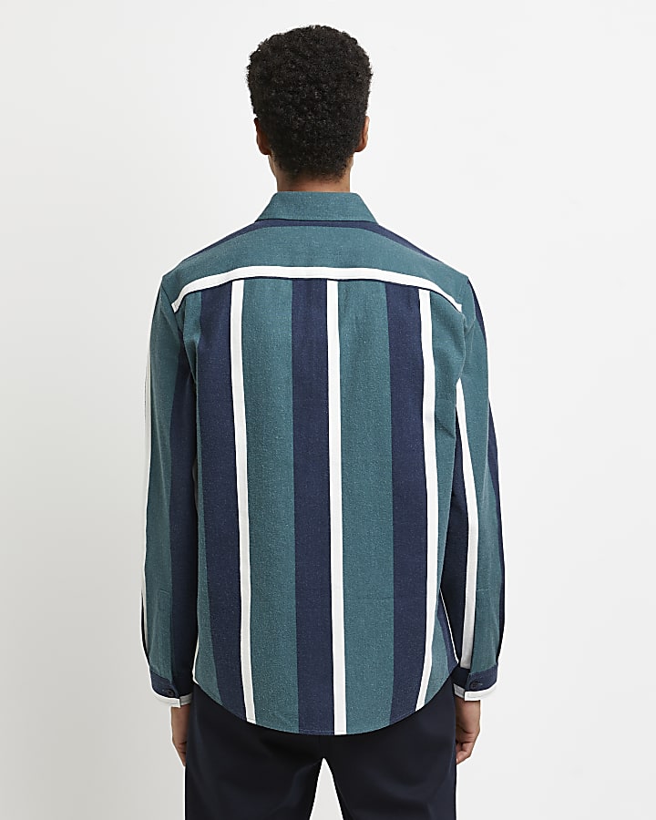 Green regular fit stripe long sleeve shirt