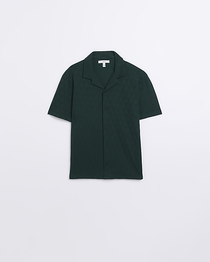 Green regular fit textured revere shirt