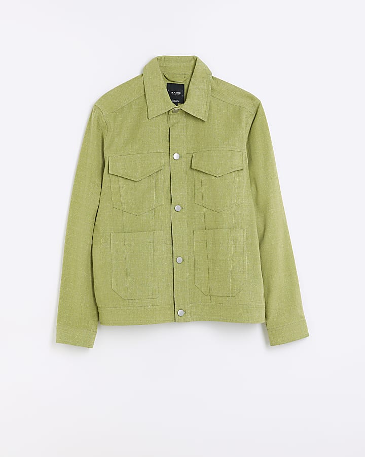 Green regular fit twill western jacket