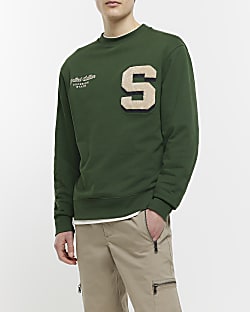 Green regular fit varsity sweatshirt