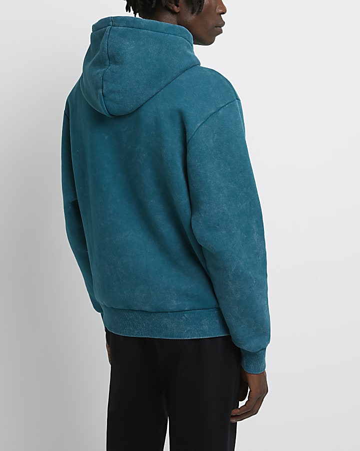 Green regular fit washed hoodie