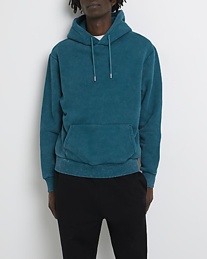 Green regular fit washed hoodie