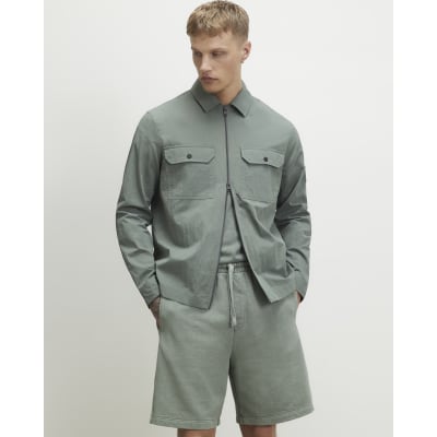 Green Regular Fit Washed Utility Overshirt