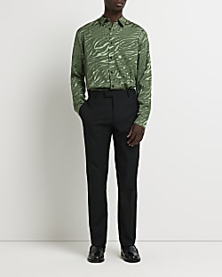Green Regular fit Zebra print Jacquard Shirt