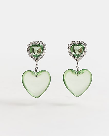 Green resin heart drop earrings