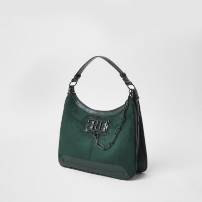 Green RI chain detail slouch handbag