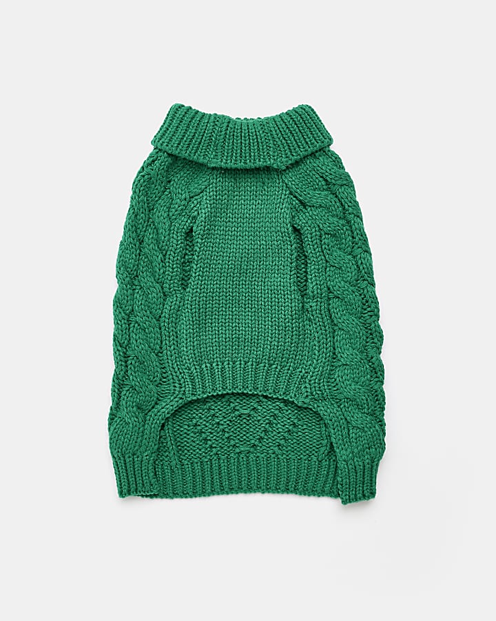 Green RI Dog cable knit jumper