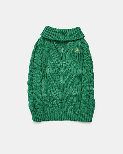 Green RI Dog cable knit jumper