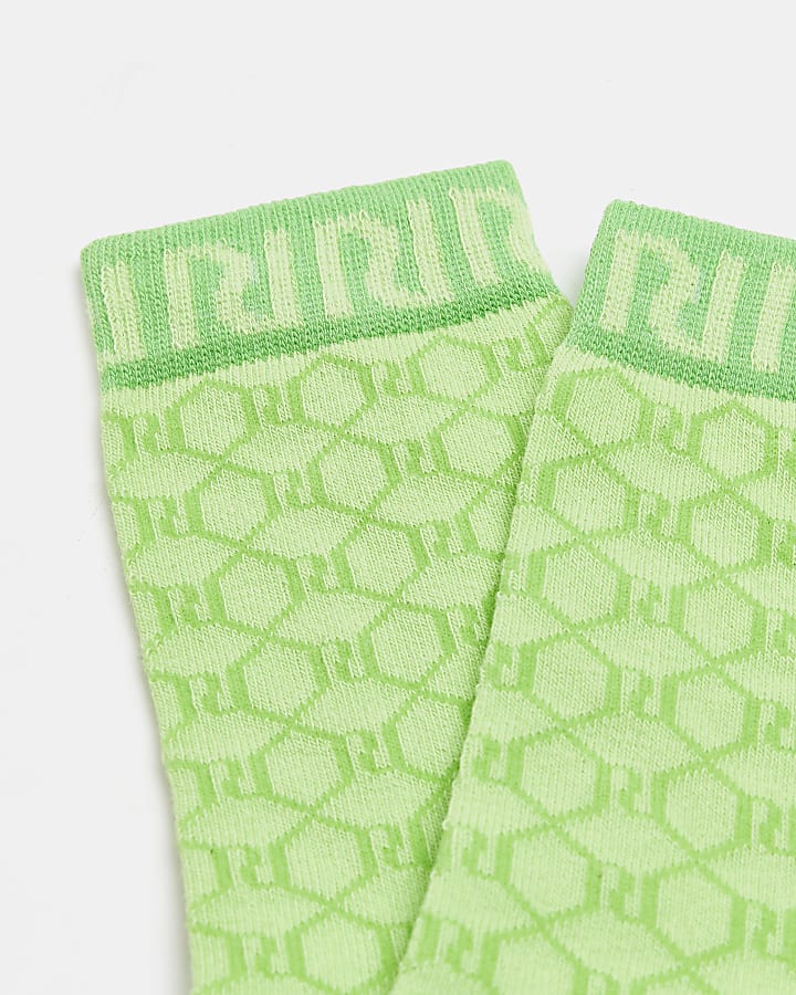 Green RI monogram print tube socks