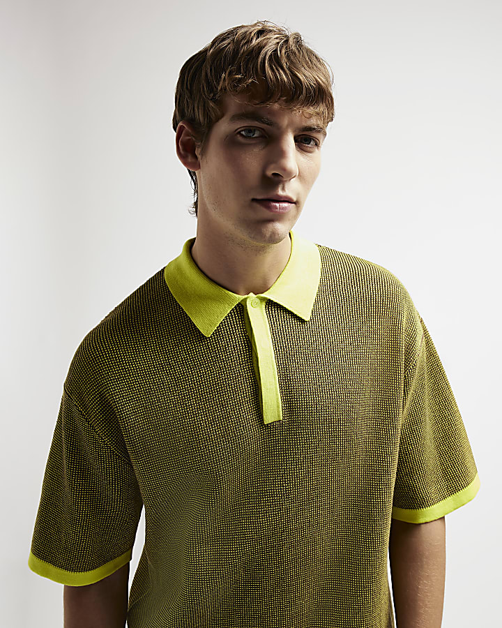 Green RI Studio regular fit knit polo shirt