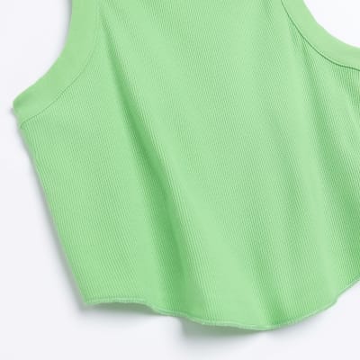 Green rib crop racer top