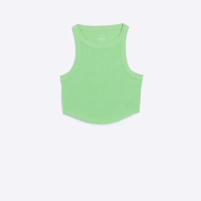 Green rib crop racer top