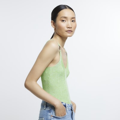 Green rib gold hoops vest top