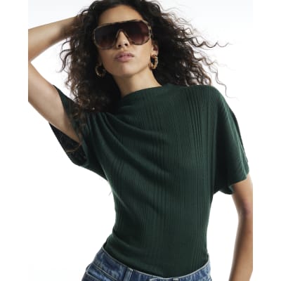 Rib Ruched T Shirt