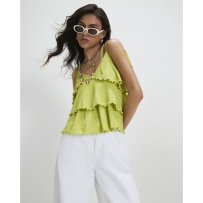Green Rib Ruffle Cami Top