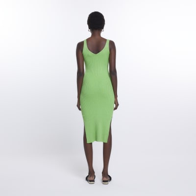 Green ribbed bodycon midi dress River Island