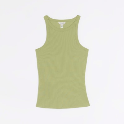 Green ribbed racer vest top River Island