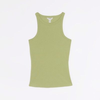 Green ribbed racer vest top | River Island