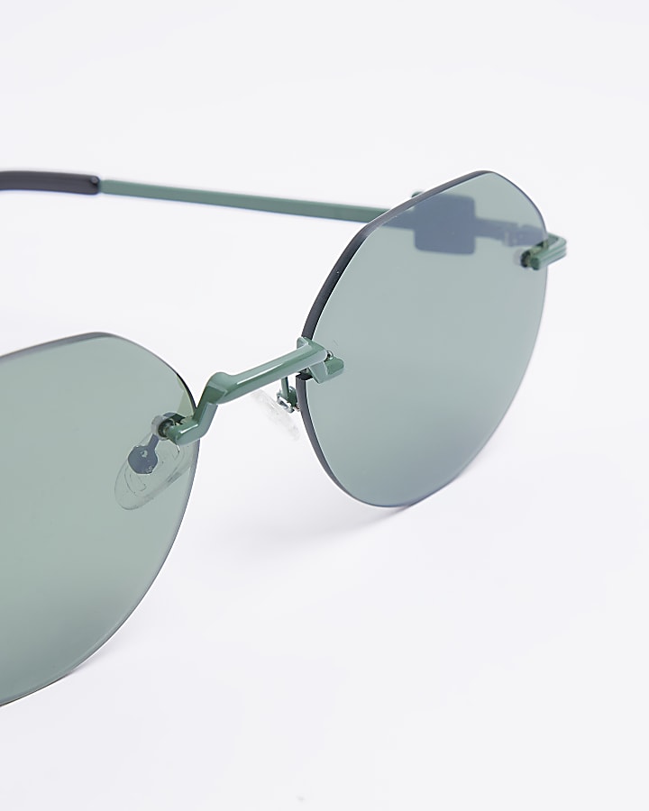 Green rimless round sunglasses