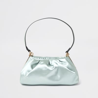 Green rouched satin underarm handbag