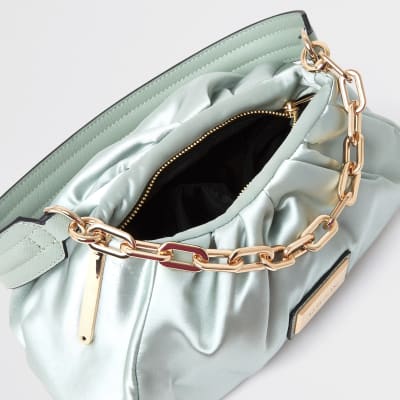 Green rouched satin underarm handbag