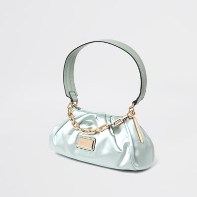 Green rouched satin underarm handbag