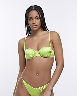 Green Ruched Balconette Bikini Top