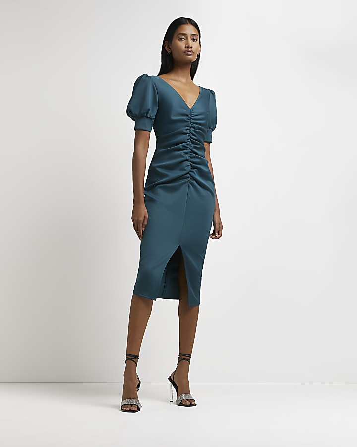 Green ruched bodycon Dress
