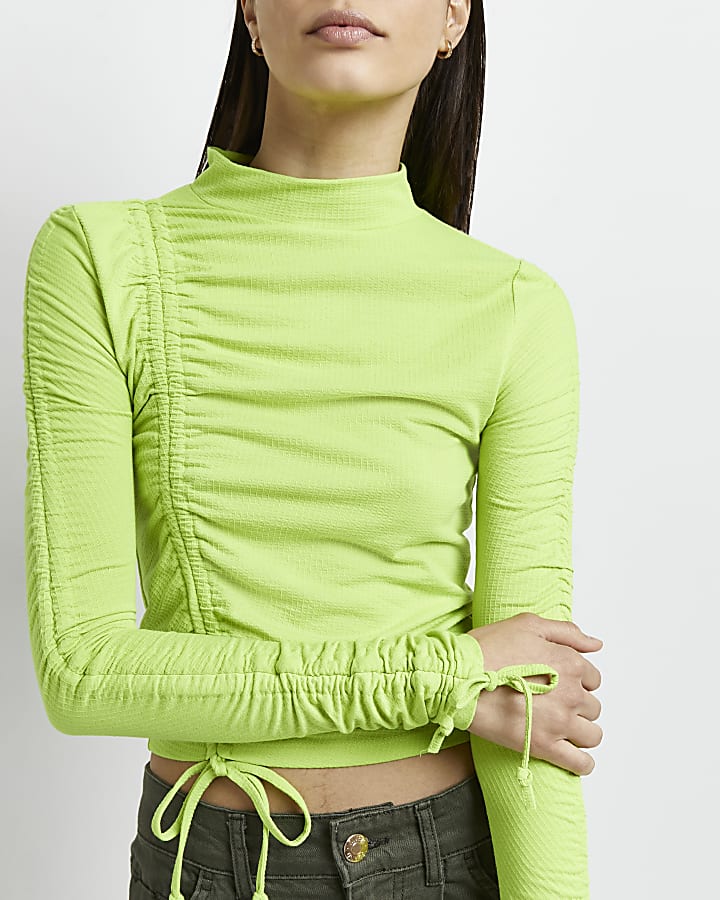 Green ruched high neck top