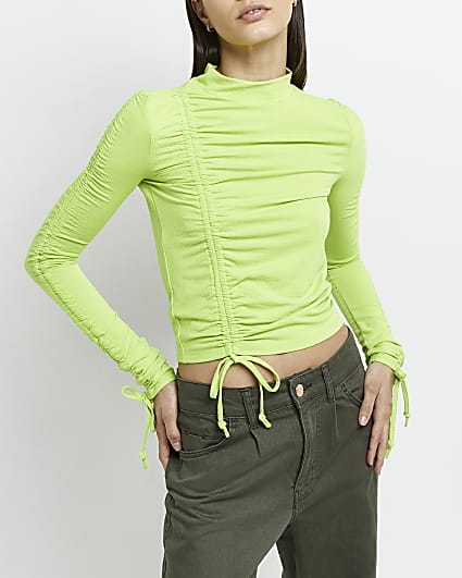Green ruched high neck top