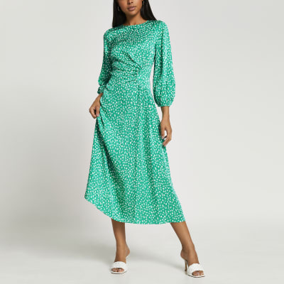 Green Ruched Maxi Dress River Island