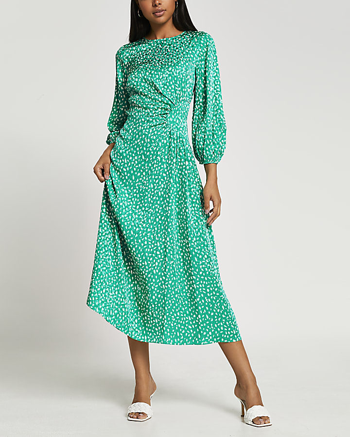Green ruched maxi dress