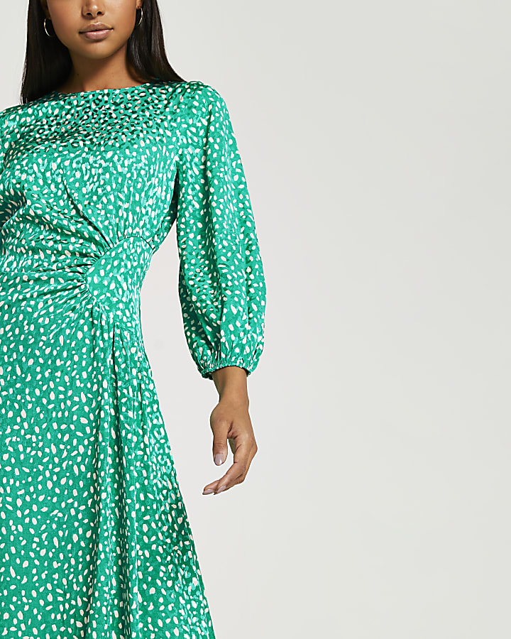 Green ruched maxi dress