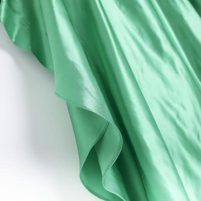 Green satin batwing smock midi dress