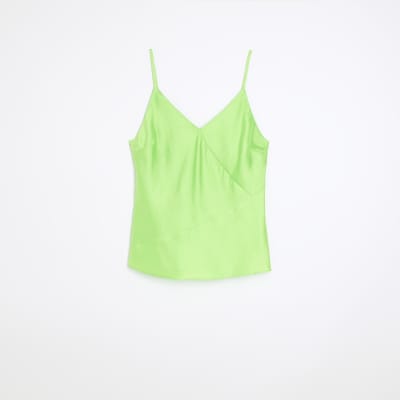 Green satin cami top River Island