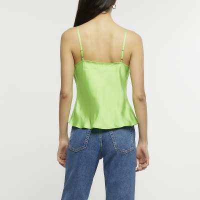 Green satin cami top River Island