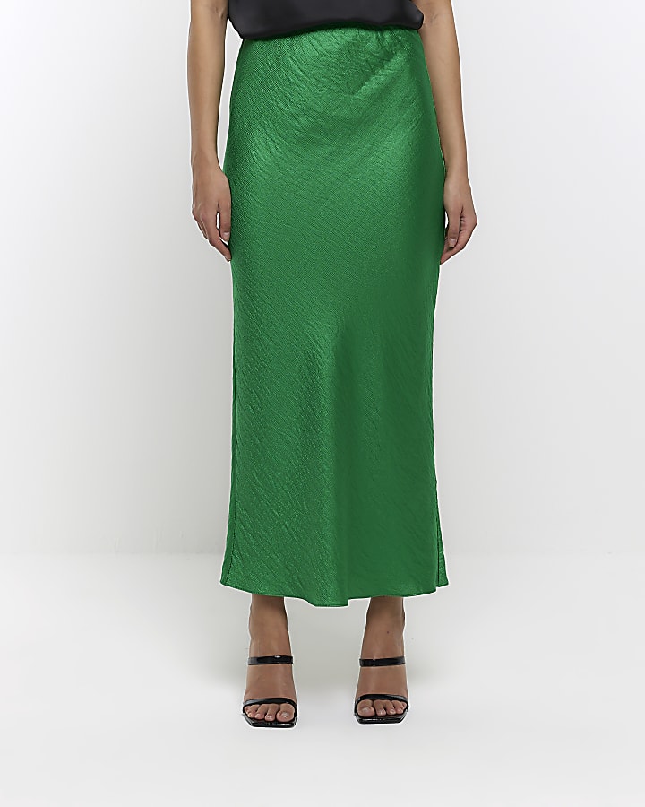 Green satin maxi skirt