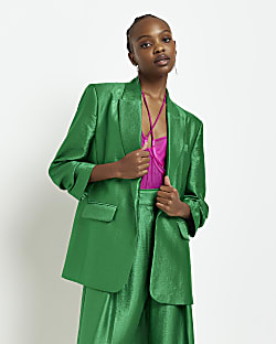 Green satin oversized blazer
