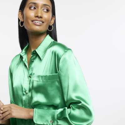 Green Satin Oversized Shirt