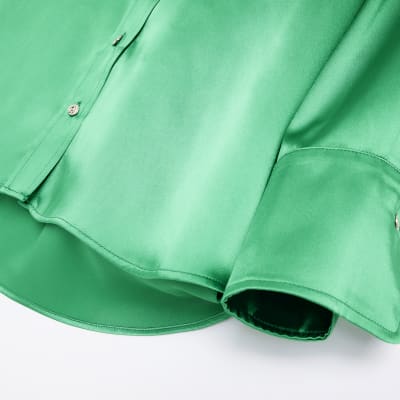 Green Satin Oversized Shirt