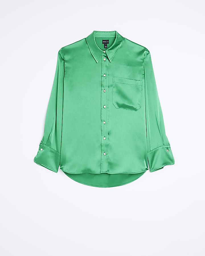 Green Satin Oversized Shirt