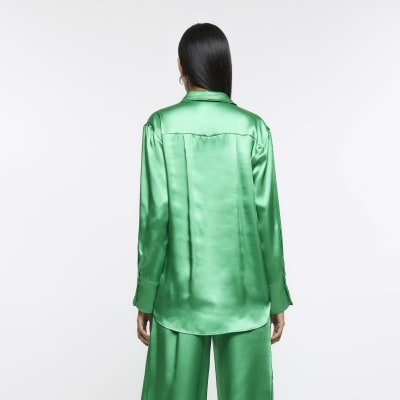 Green Satin Oversized Shirt