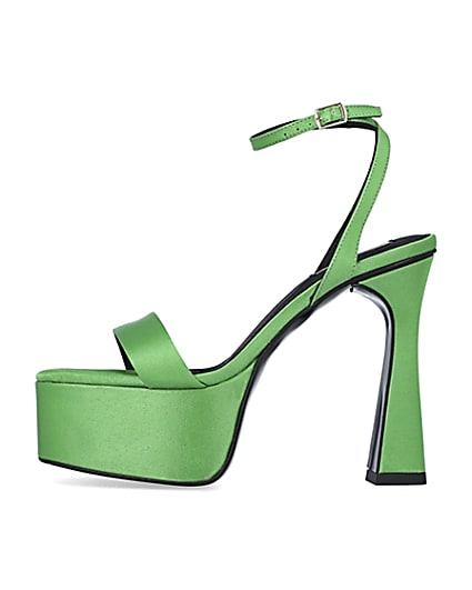 360 degree animation of product Green satin platform heels frame-3