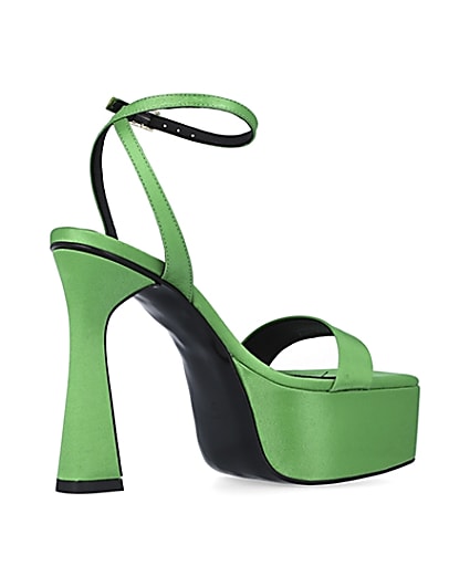 360 degree animation of product Green satin platform heels frame-13