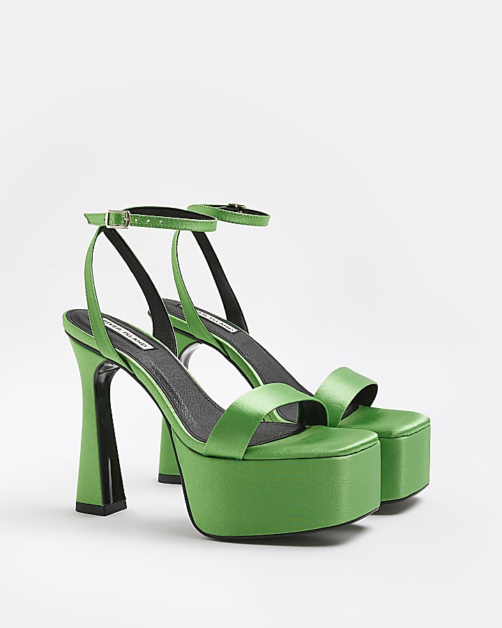 Green satin platform heels