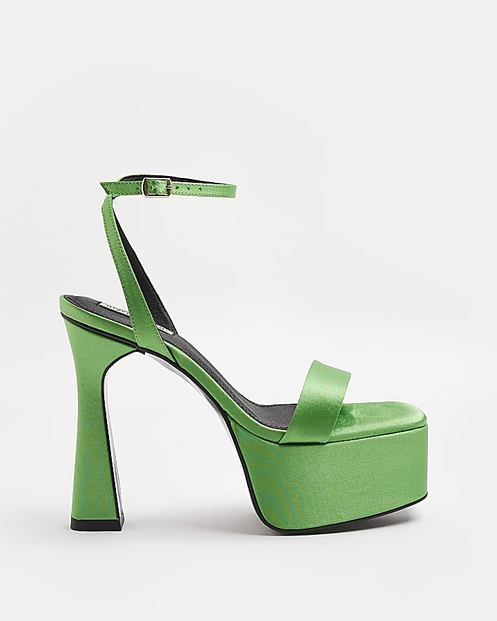 Green satin platform heels