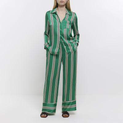 Satin Striped Wide Leg Trousers